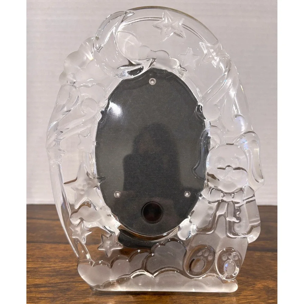 Gorham Crystal Baby Photo Frame Teddy Bear Moon Stars Nursery Decor